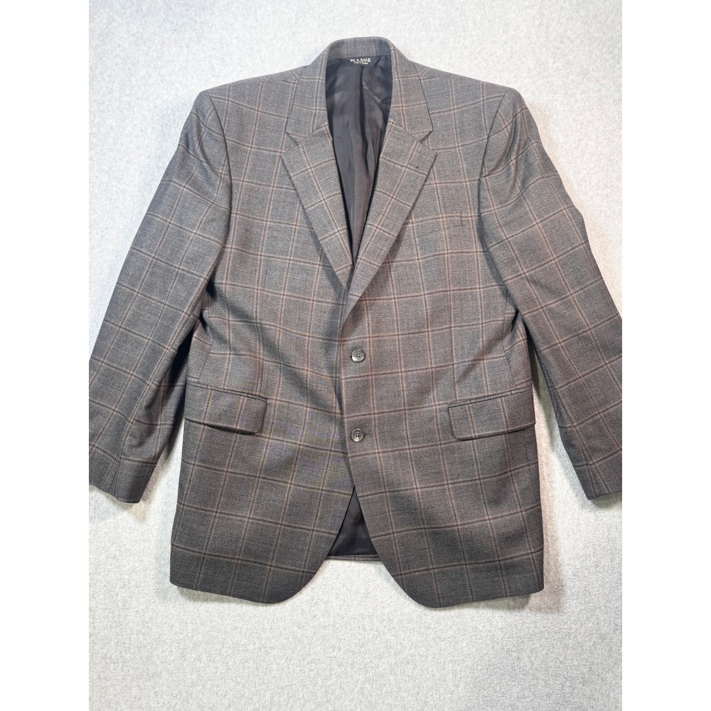 Jos A Bank Mens Grey Plaid Two Button Blazer Sport Coat Jacket Size 44R